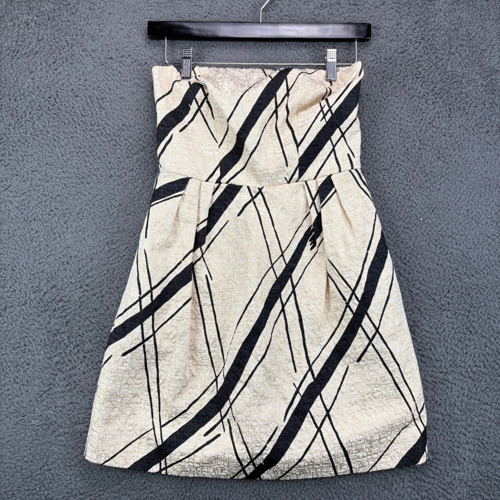 Girls From‎ Savoy Anthropologie Strapless Jacquard Dress Gold Black Size 4 8888